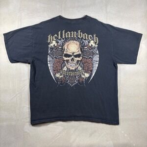 Vintage Hellanbach Incorporated Skull Graphic T-Shirt Mens XL Black Y2K Biker